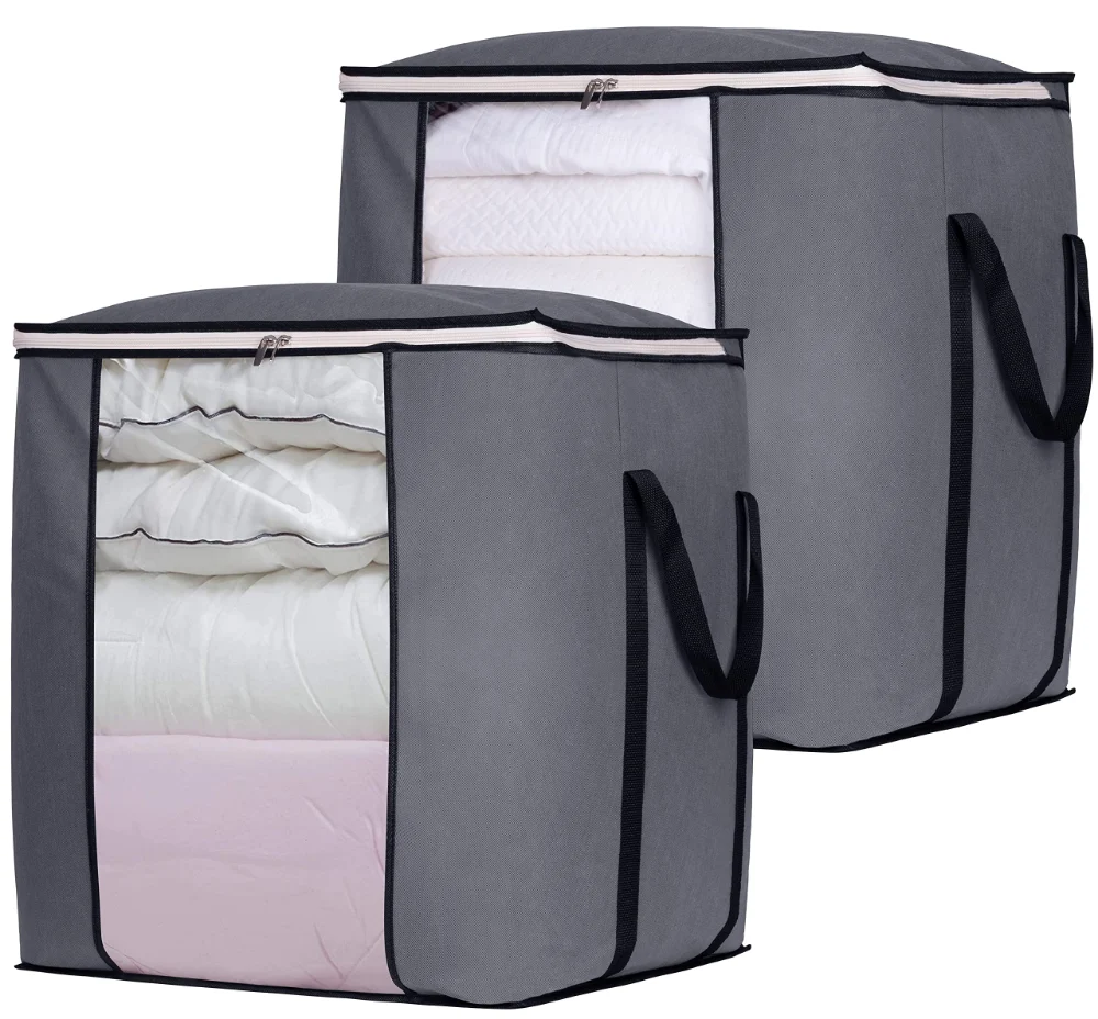 Sleeping Lamb 120L Blanket Storage Bags, Grey, 2-pack