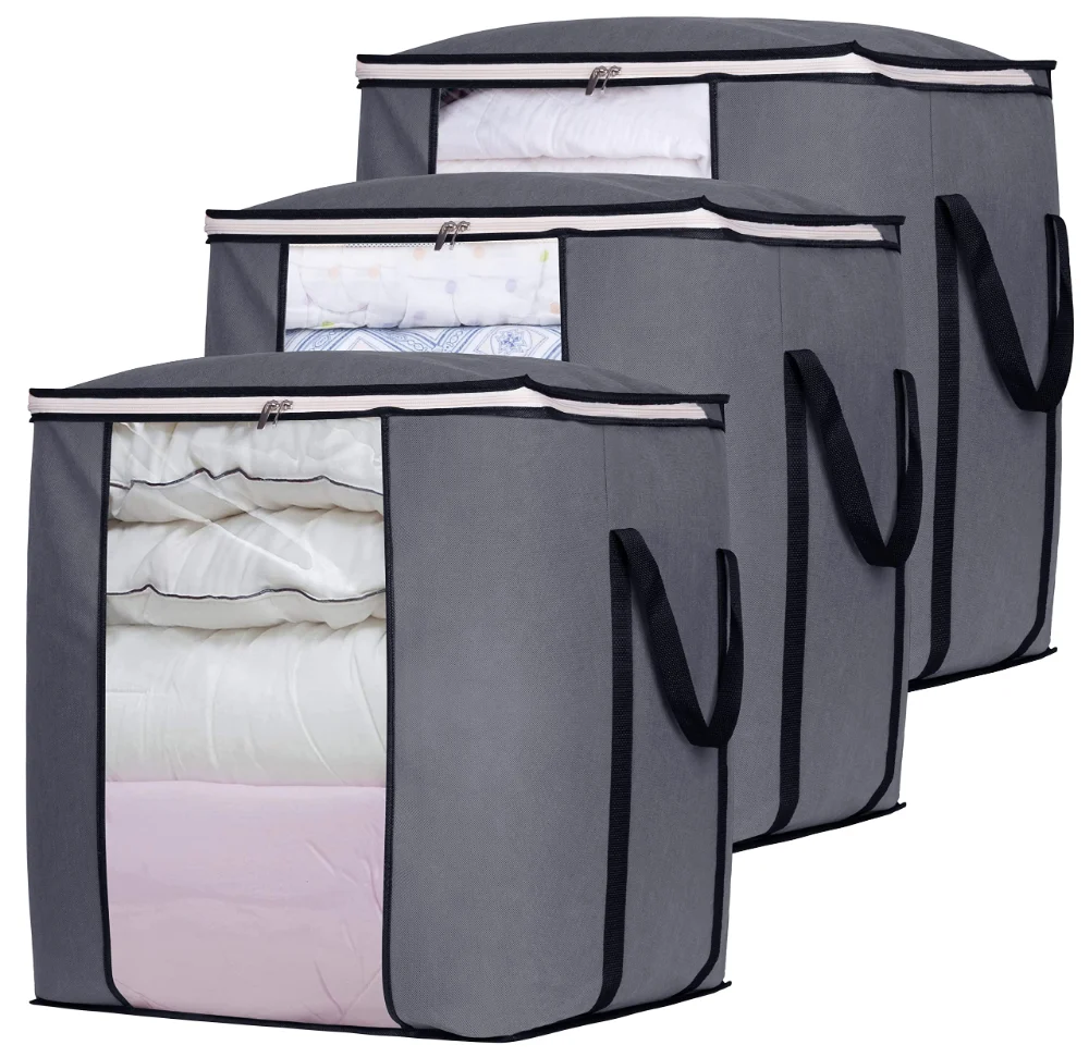 Sleeping Lamb 120L Blanket Storage Bags, Grey, 3-pack