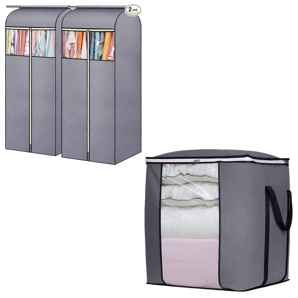 Sleeping Lamb set: 120L extra large blanket storage bags + 160" hanging garment bags