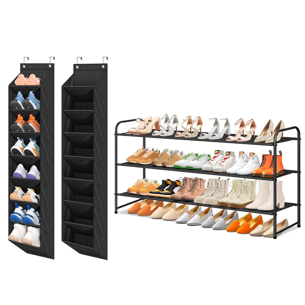 Sleeping Lamb set: 2-pack narrow over the door shoe organizer + long 3-Tier shoe organizer