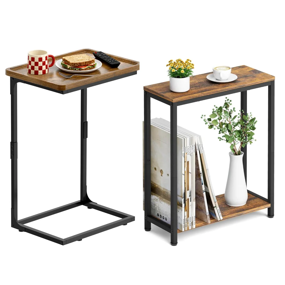 Sleeping Lamb set: 2 tier narrow small side table + c shaped end table