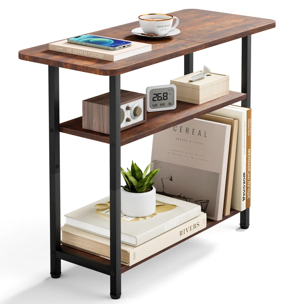 Sleeping Lamb 3-Tier Side Table with Wide Top, Brown