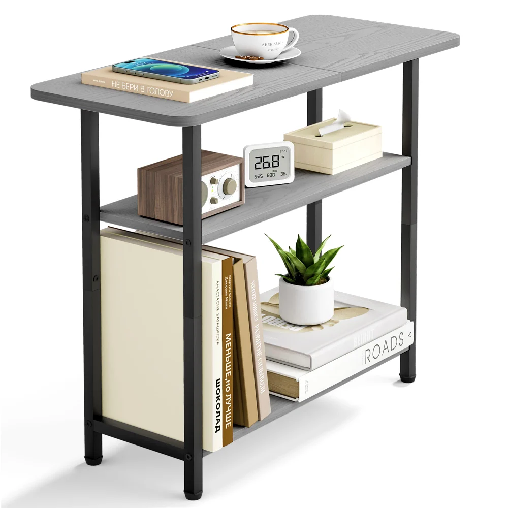 Sleeping Lamb 3-Tier Side Table with Wide Top, Grey