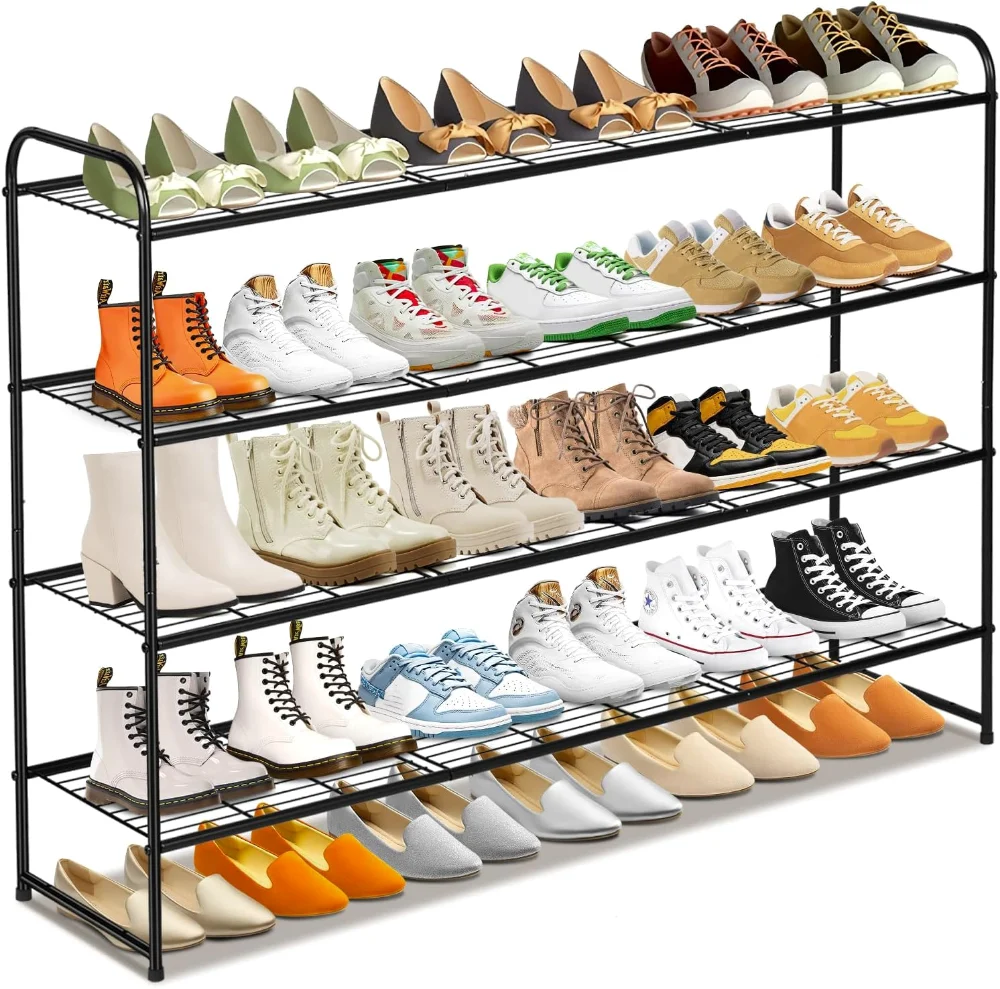 Sleeping Lamb 4-Tier Metal Shoe Rack, Black