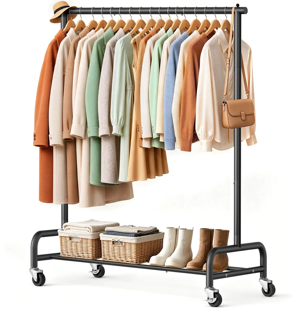 Sleeping Lamb 43-Inch Rolling Garment Rack, Black