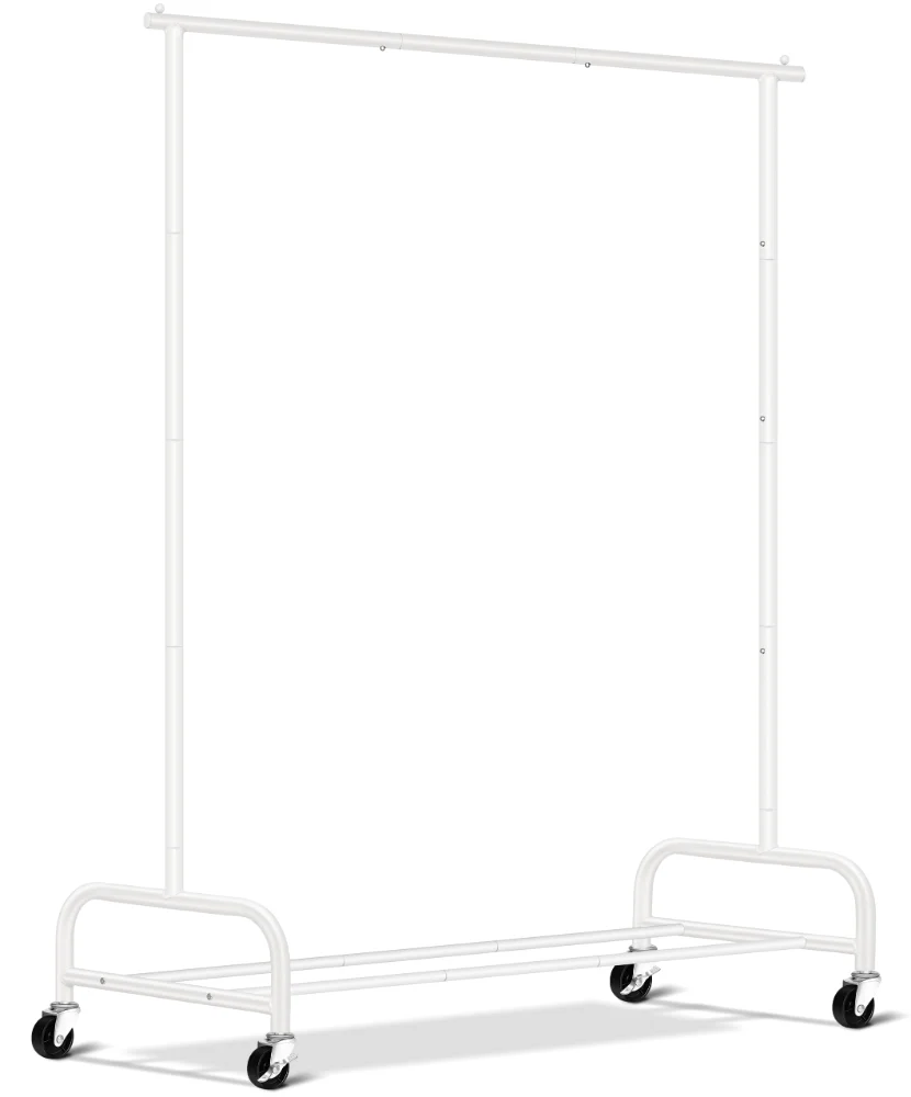 Sleeping Lamb 43-Inch Rolling Garment Rack, White, Single Rod