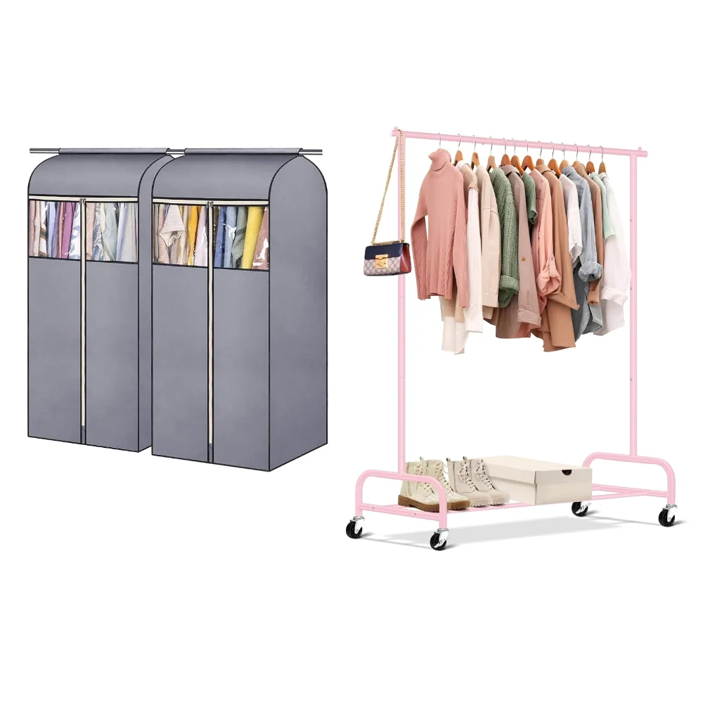 Sleeping Lamb set: 54" hanging garment bags + heavy duty clothes rack