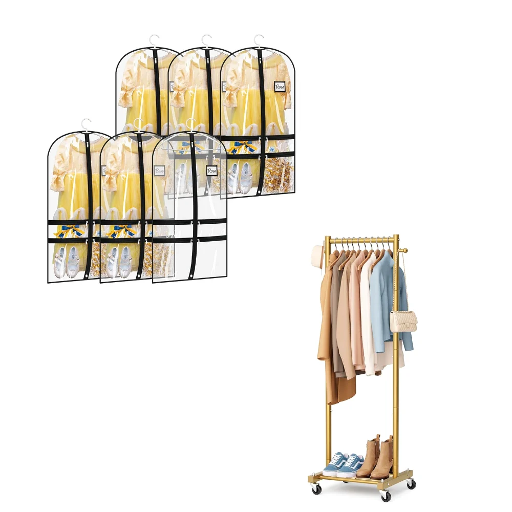 Sleeping Lamb set: 6-pack clear dance garment bags + small clothes rack