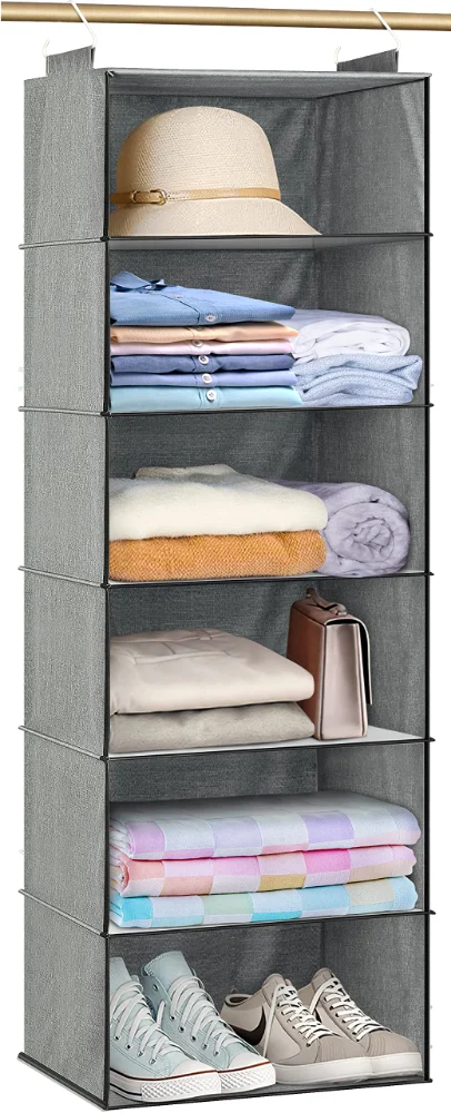 Sleeping Lamb 6-Shelf Hanging Closet Organizer, Grey