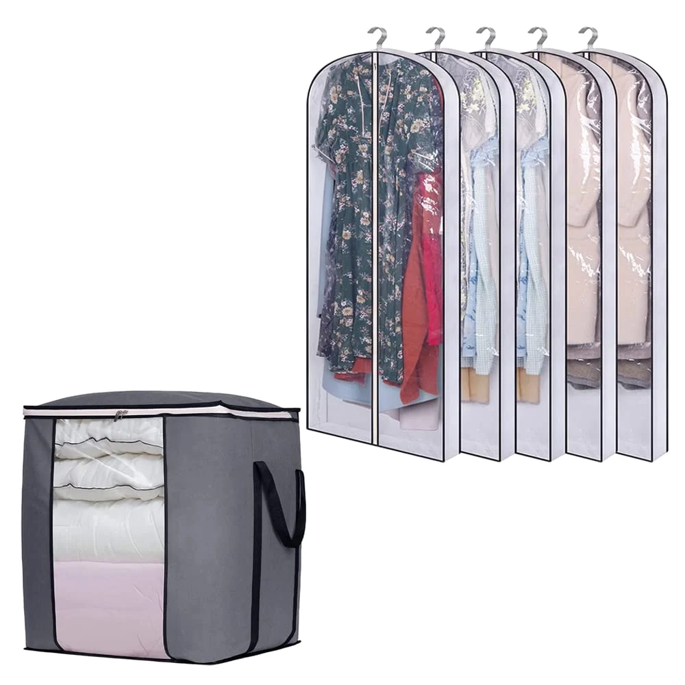 Sleeping Lamb set: 60" hanging garment bags + 120L extra large blanket storage bags