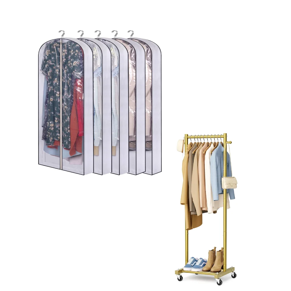 Sleeping Lamb set: 60" long hanging garment bags + small clothes rack