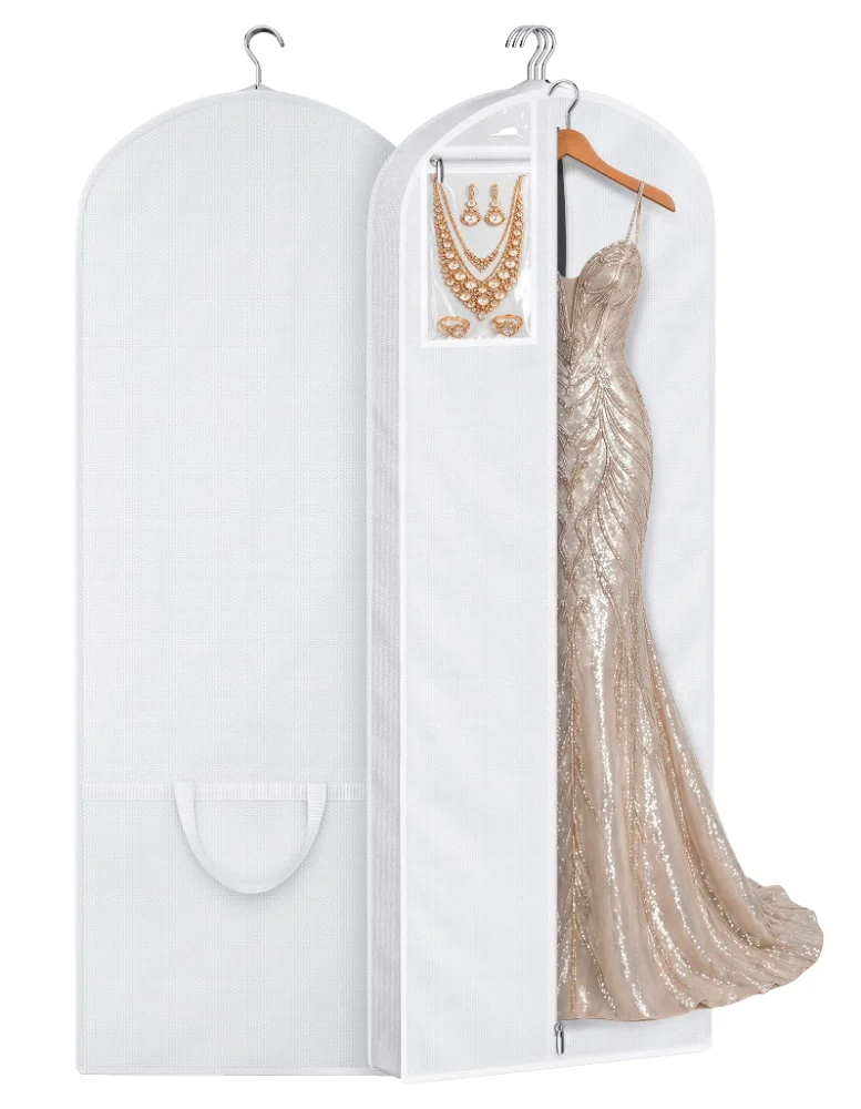 Sleeping Lamb 70-Inch Oxford Gown Bag with Clear Pocket, White