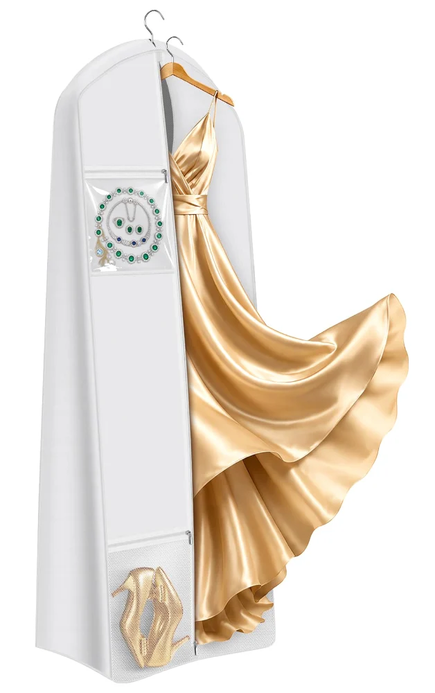 Sleeping Lamb 70-Inch Wedding Dress Bag with 3 Pockets, White