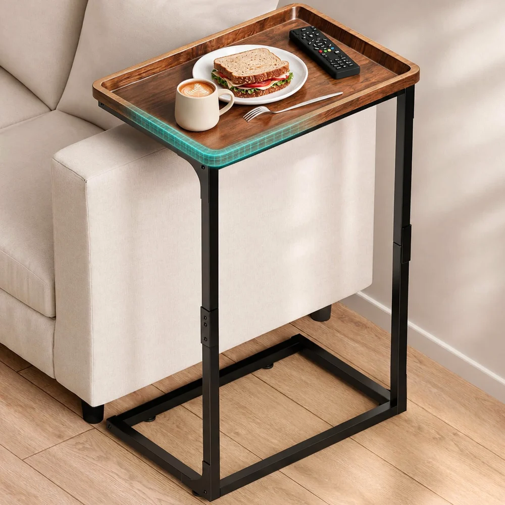 Sleeping Lamb C-Shaped Sofa Arm Table, Brown