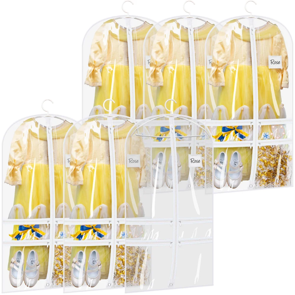 Sleeping Lamb Clear Dance Garment Bags with 4 Pockets, White