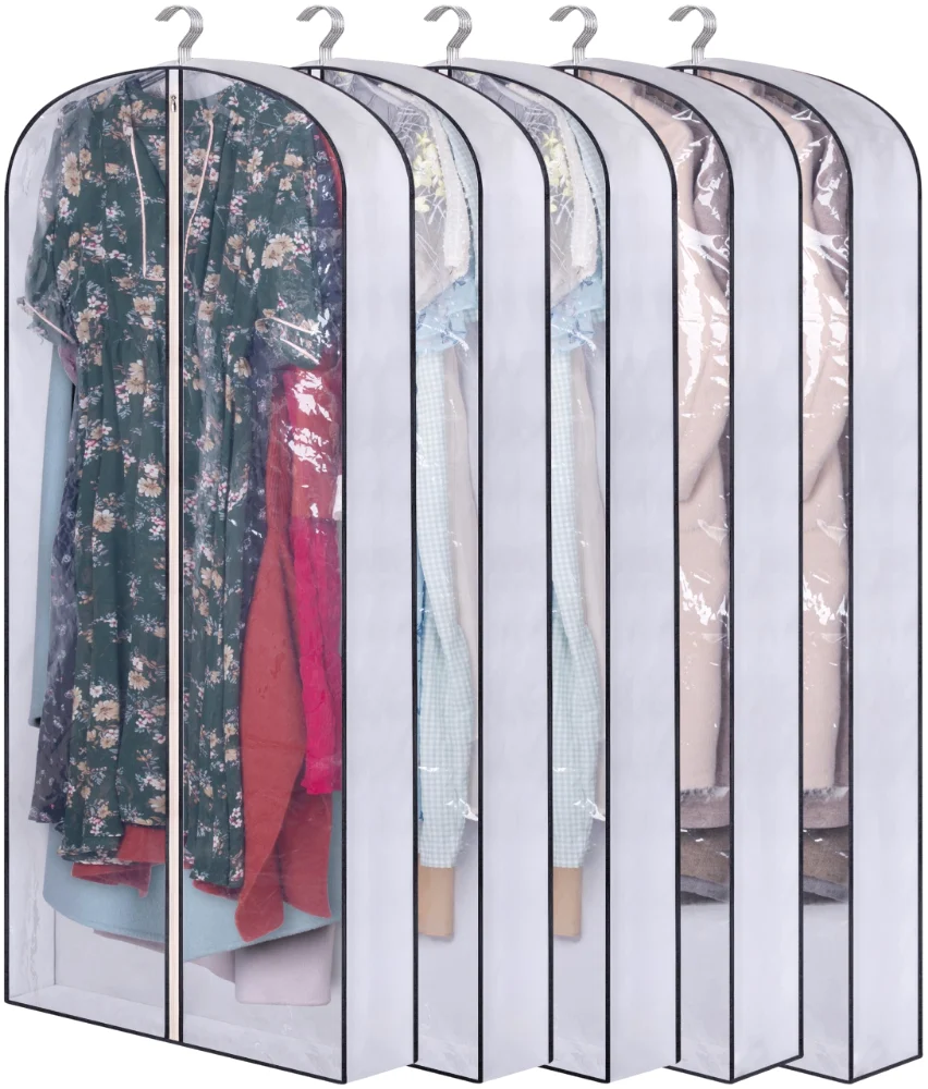 Sleeping Lamb Clear Gusseted Garment Bags, White, 60", 5-pack