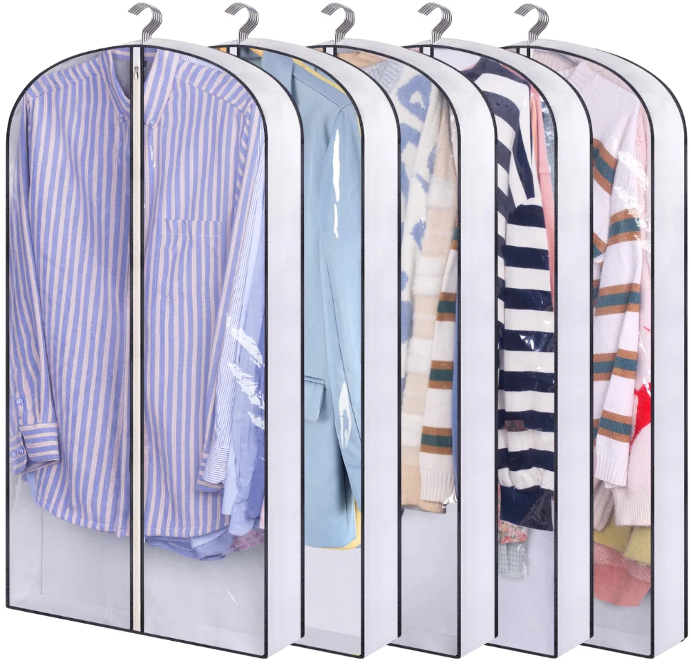 Sleeping Lamb Clear Gusseted Garment Bags, White, 40", 5-pack