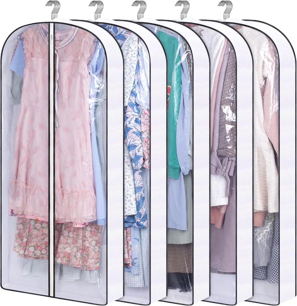 Sleeping Lamb Clear Gusseted Garment Bags, White, 50", 5-pack