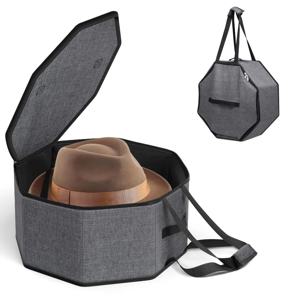 Sleeping Lamb Collapsible Hat Box with Shoulder Strap, Grey