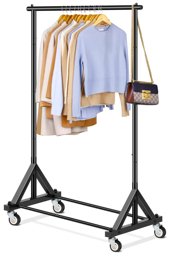 Sleeping Lamb Compact Rolling Clothes Rack, Black