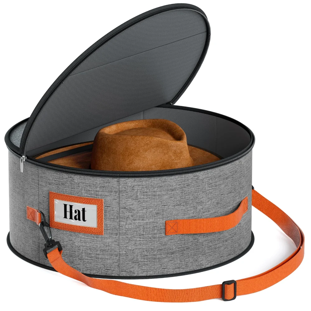 Sleeping Lamb Cowboy Hat Box with Rigid Panels, Grey