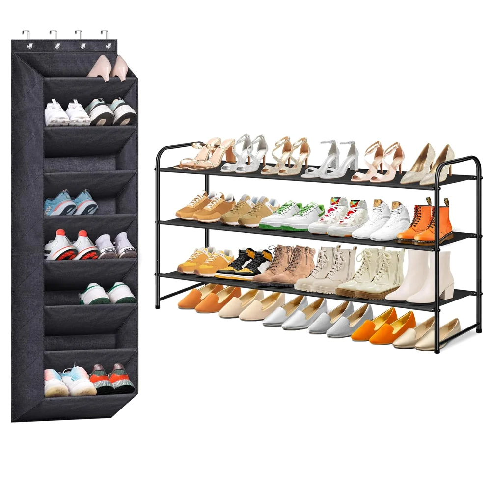 Sleeping Lamb set: Over-the-door shoe organizer + long 3 tier shoe organizer
