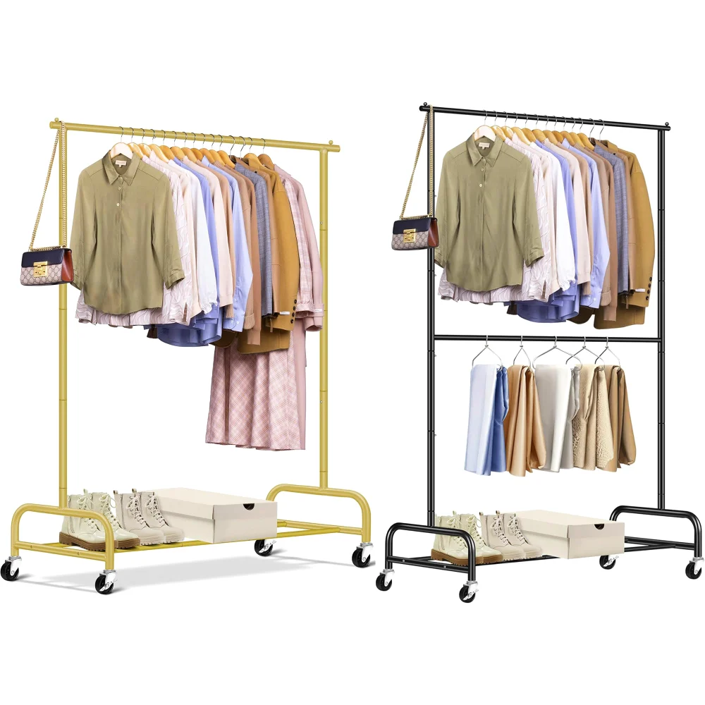 Sleeping Lamb set: Gold heavy duty clothes rack + double rod clothes rack