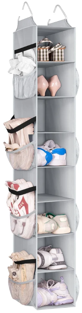 Sleeping Lamb Hanging Closet Shoe Organizer with Mesh Pockets, Grey, 52"