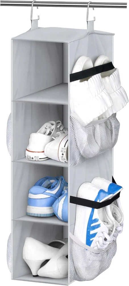 Sleeping Lamb Hanging Closet Shoe Organizer with Mesh Pockets, Grey