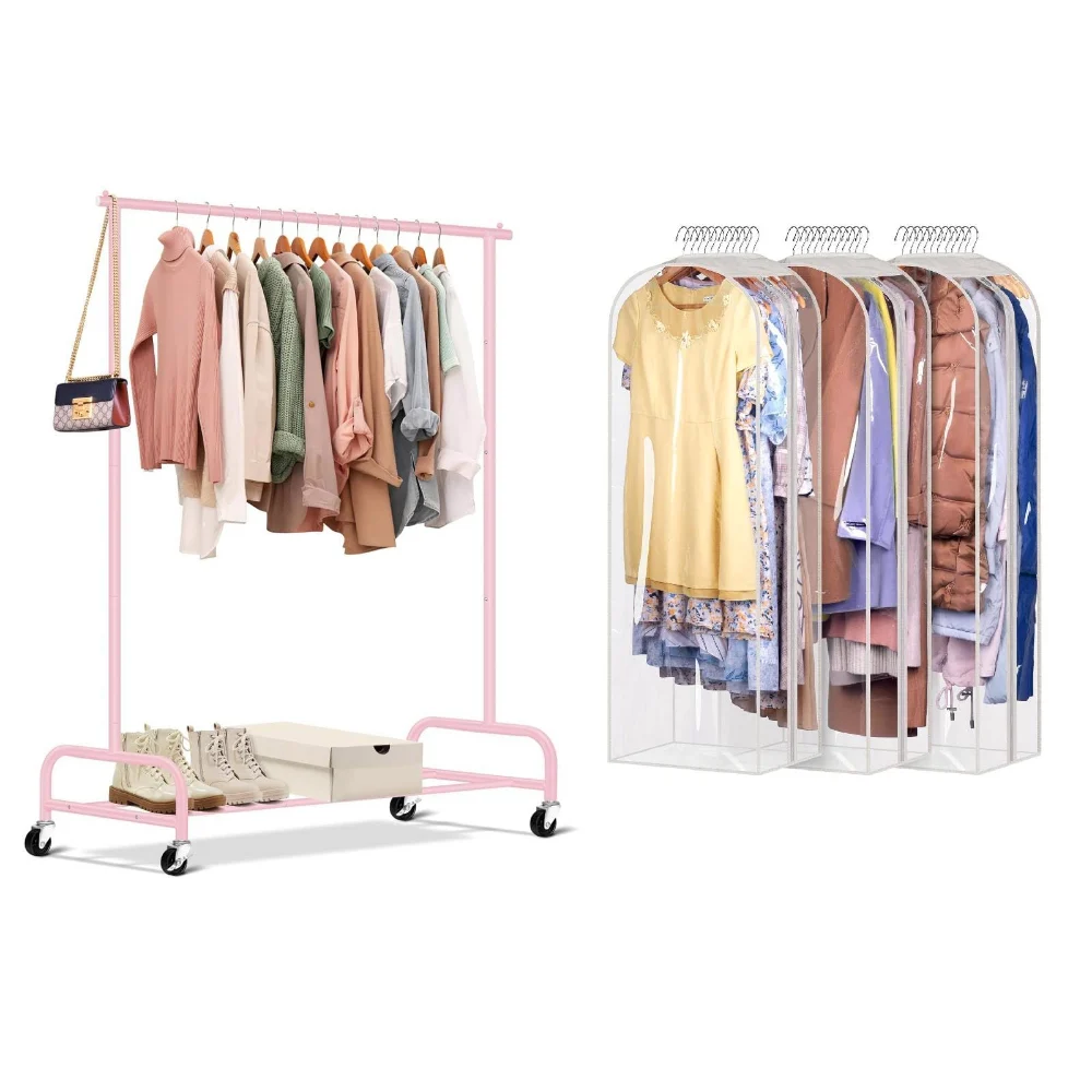 Sleeping Lamb set: Heavy duty clothes rack + 10" gusset clear garment bags