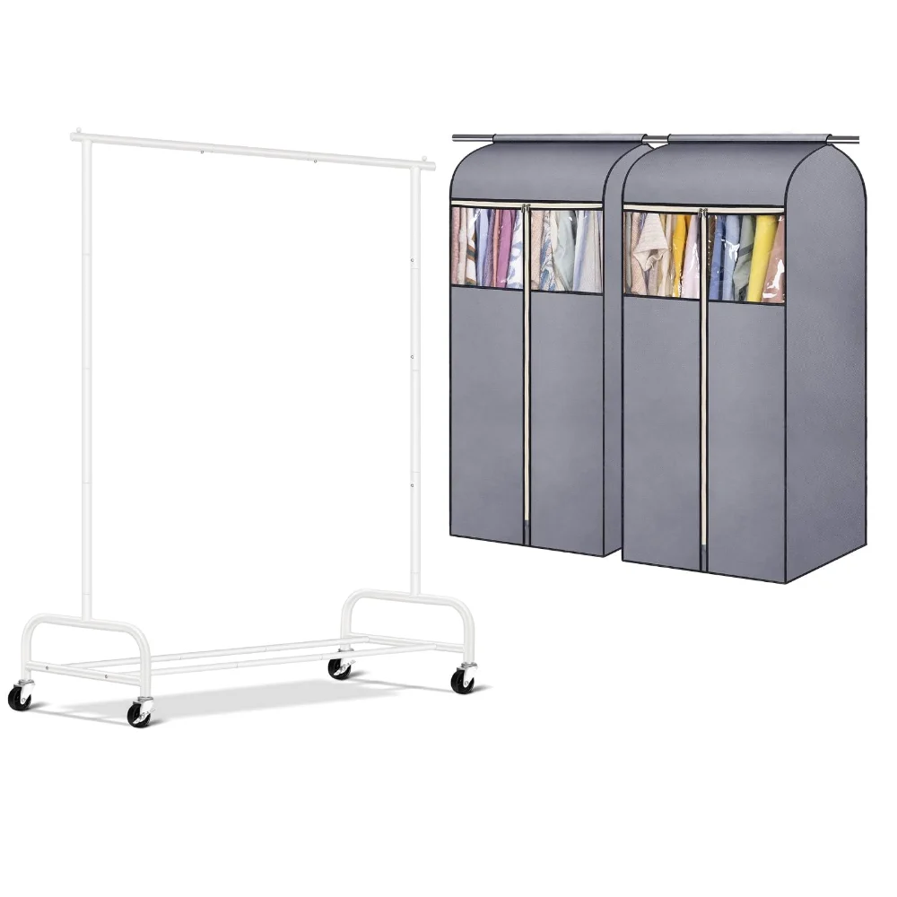 Sleeping Lamb set: Heavy duty clothes rack + 2-pack 54" hanging garment bags