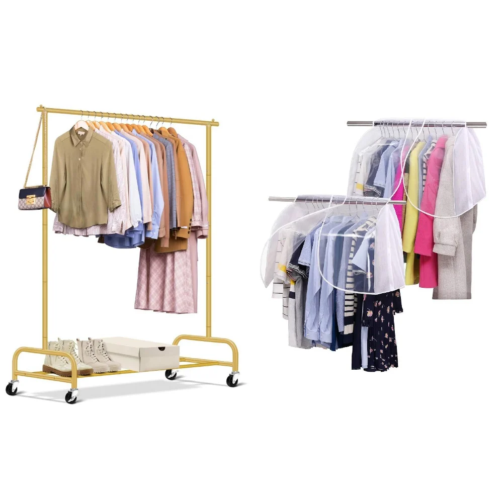 Sleeping Lamb set: Heavy duty clothes rack + 2-pack hanging closet cover