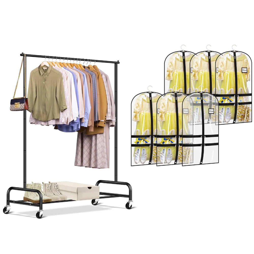 Sleeping Lamb set: Heavy duty clothes rack + 6-pack clear dance garment bags