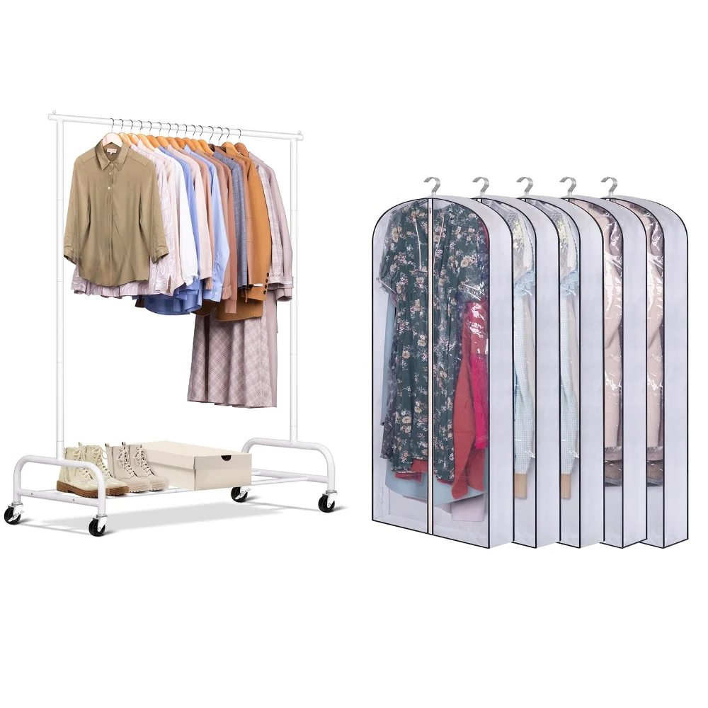 Sleeping Lamb set: Heavy duty clothes rack + 60" long hanging garment bags