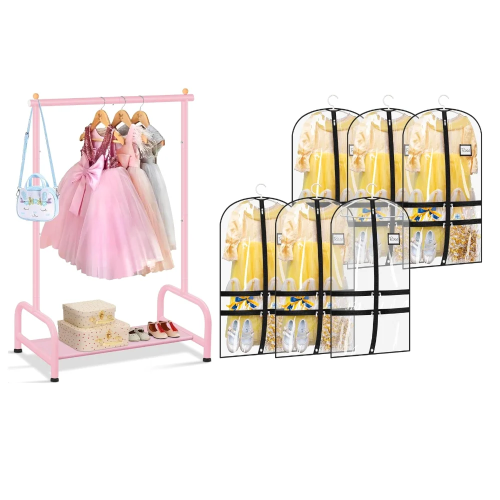Sleeping Lamb set: Kids clothes rack + 6-pack clear dance garment bags
