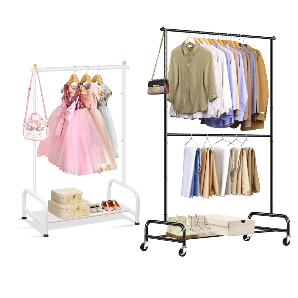 Sleeping Lamb set: White kids clothing rack + double rod clothes rack