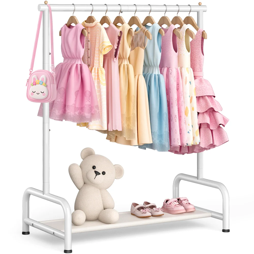 Sleeping Lamb Kids Clothing Rack with Bottom Shelf, White