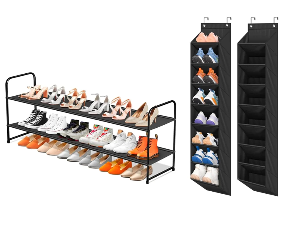 Sleeping Lamb set: Long 2-Tier shoe organizer + 2-pack narrow over the door shoe organizers