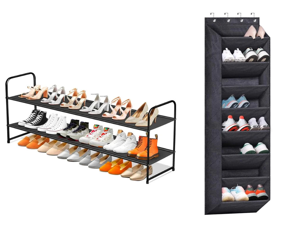Sleeping Lamb set: Long 2 tier shoe organizer + 8-shelf over the door shoe organizer