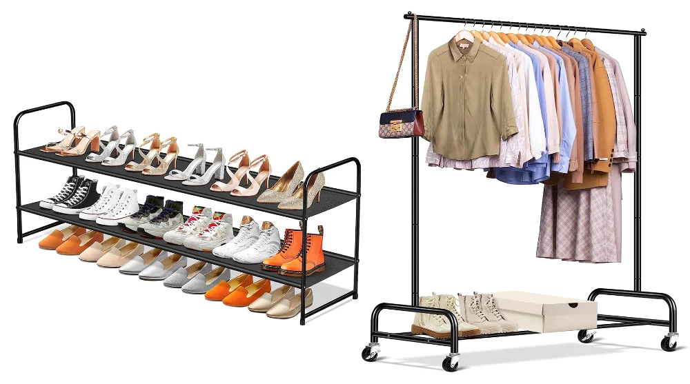 Sleeping Lamb set: Long 2-Tier shoe organizer + heavy duty clothing racks