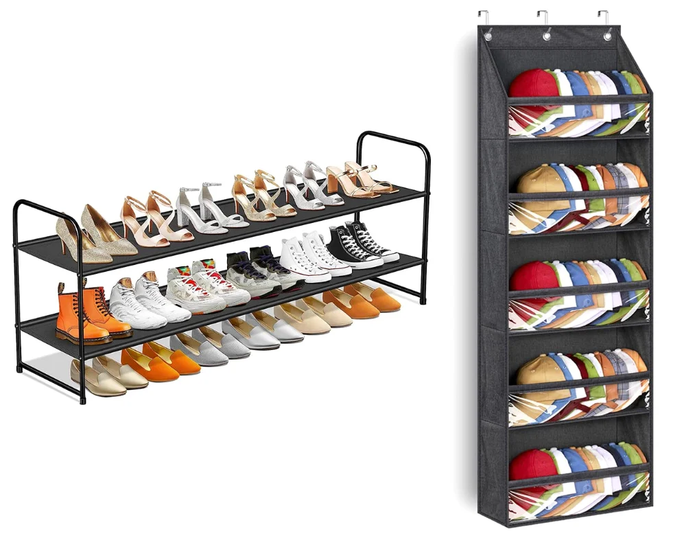 Sleeping Lamb set: Long 2-Tier shoe organizer + over door hat racks