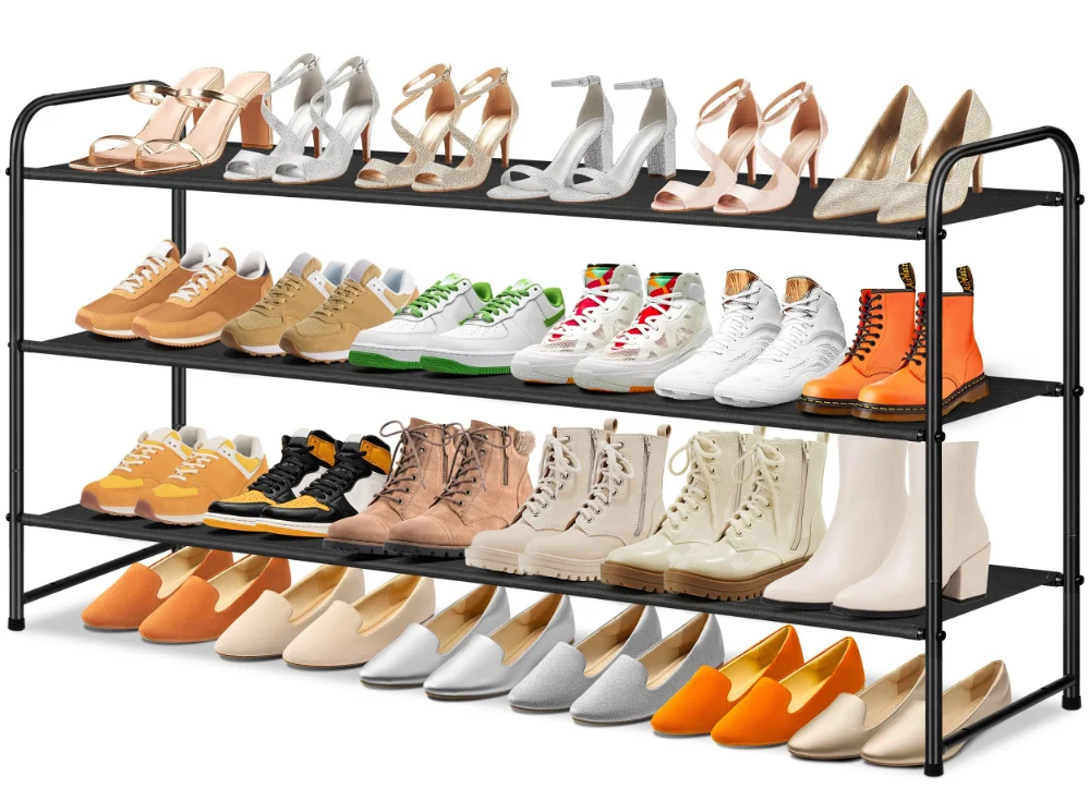 Sleeping Lamb Long Stackable Shoe Rack, Black, 3 tiers