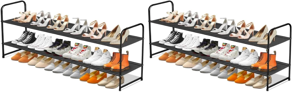 Sleeping Lamb Long Stackable Shoe Rack, Black, 2 tiers, 2-pack