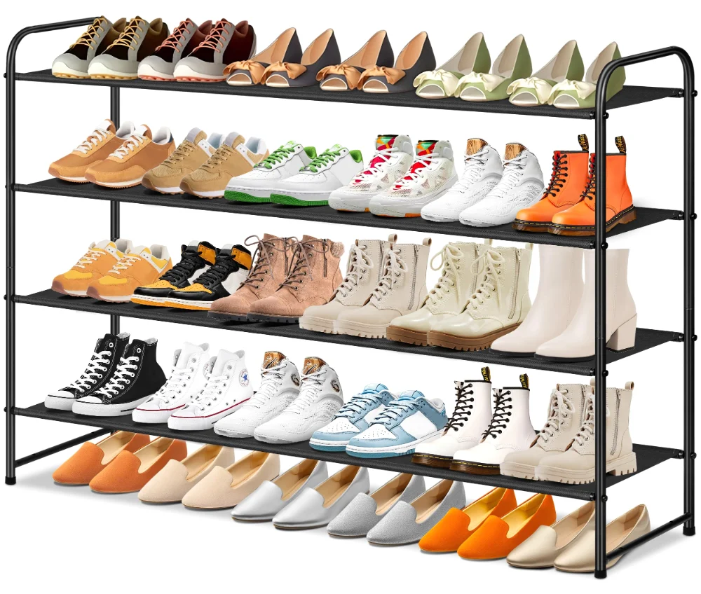 Sleeping Lamb Long Stackable Shoe Rack, Black, 4 tiers