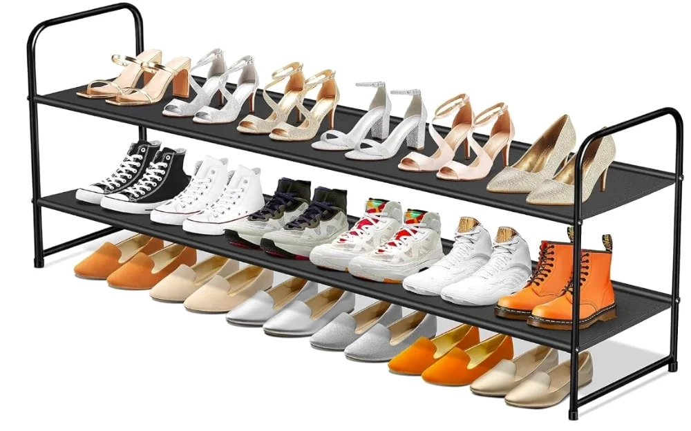 Sleeping Lamb Long Stackable Shoe Rack, Black