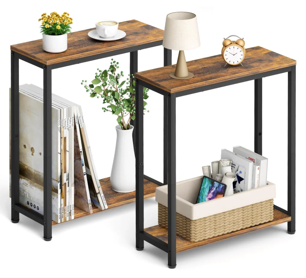 Sleeping Lamb Narrow 2-Tier Side Table, Brown, 2-pack