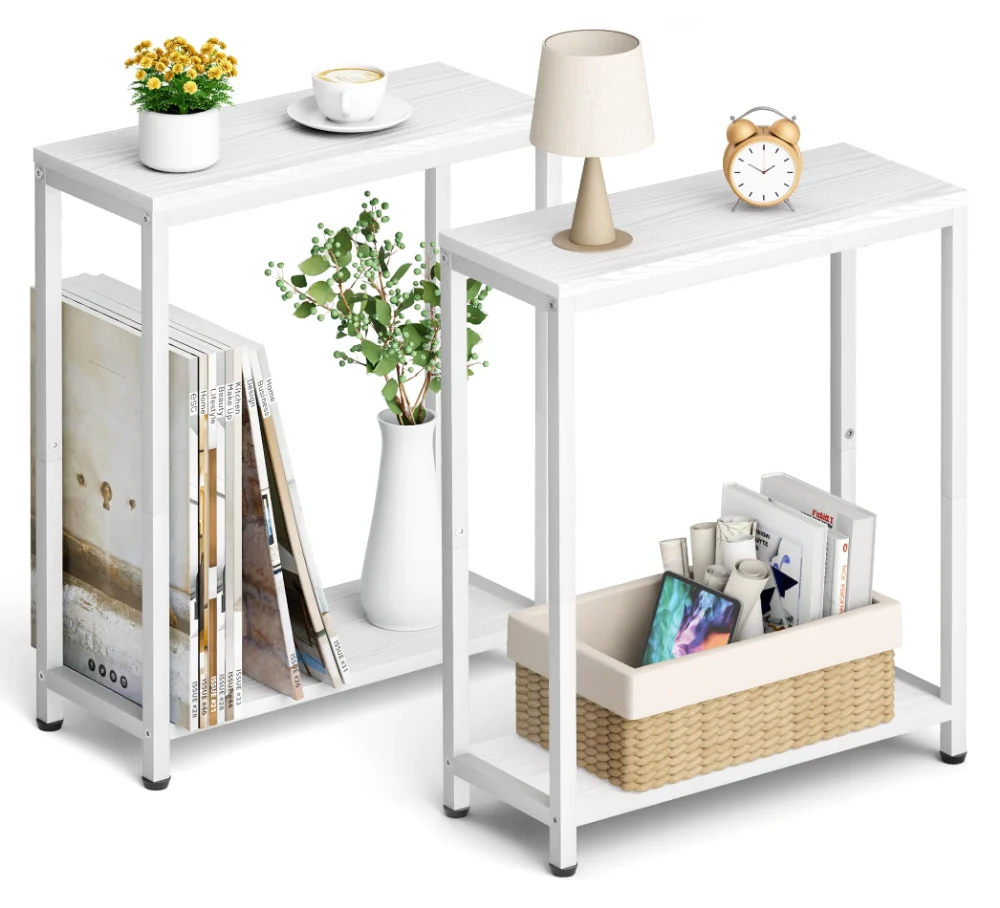 Sleeping Lamb Narrow 2-Tier Side Table, White, 2-pack