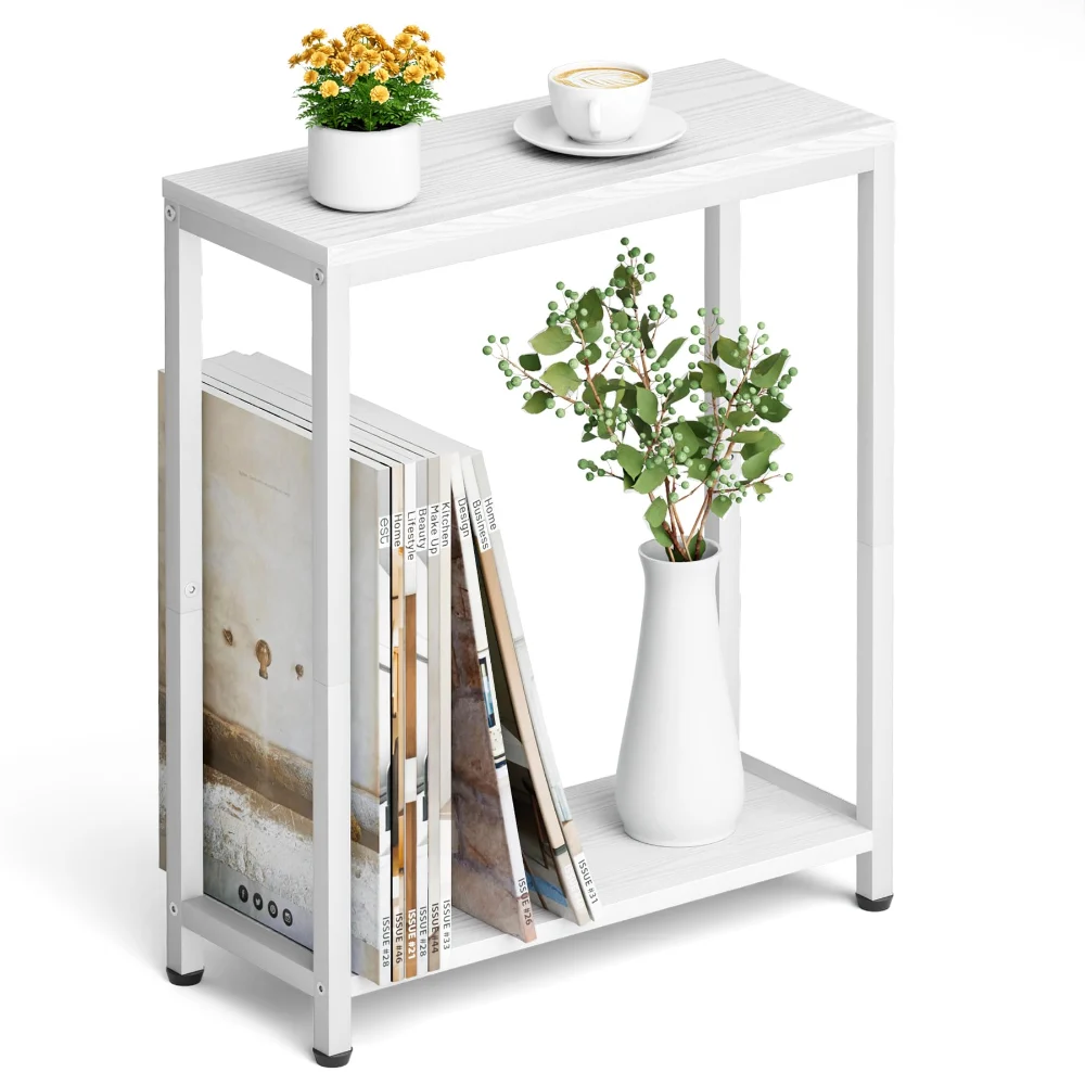 Sleeping Lamb Narrow 2-Tier Side Table, White, Single