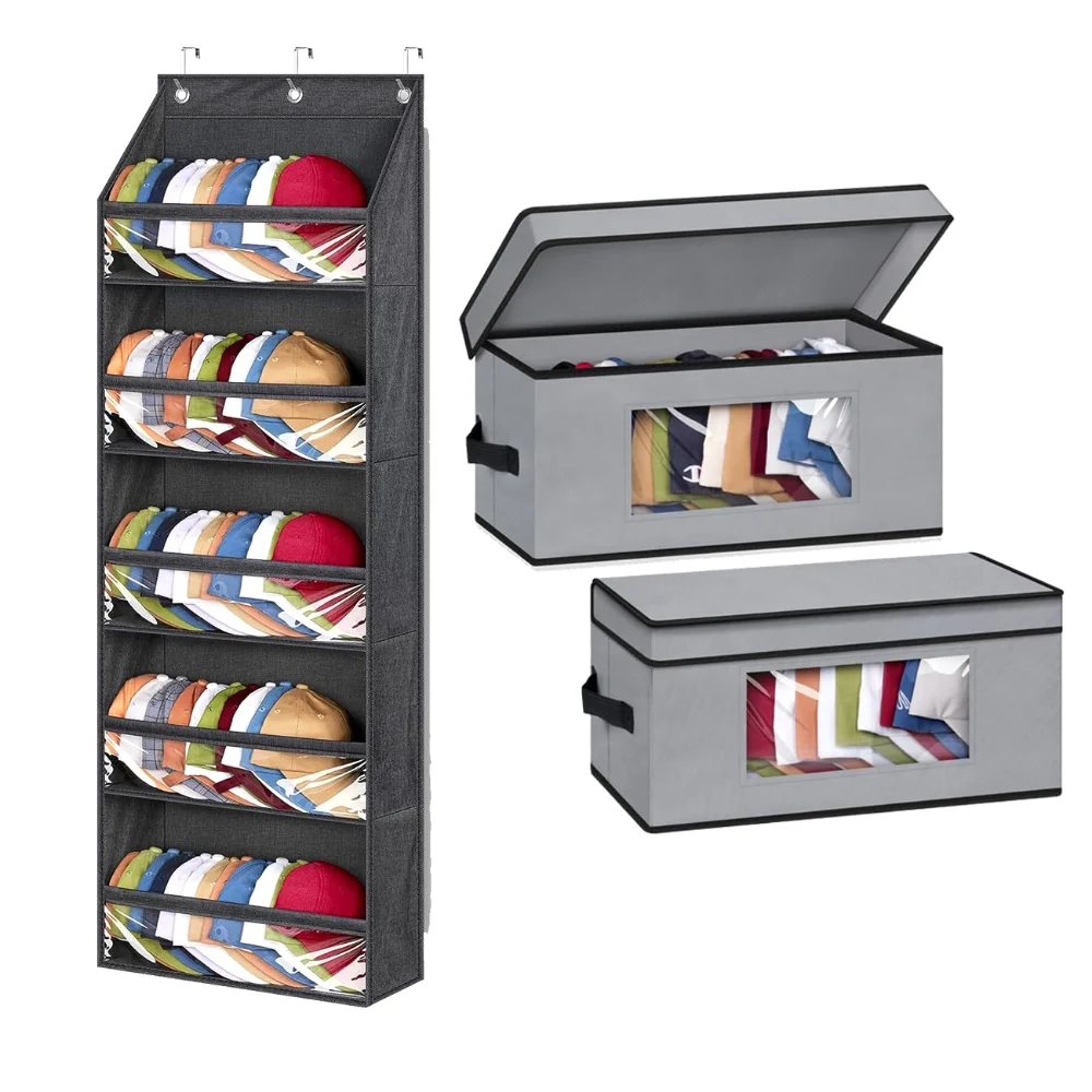 Sleeping Lamb set: Over door hat racks + 2-pack stackable hat organizer