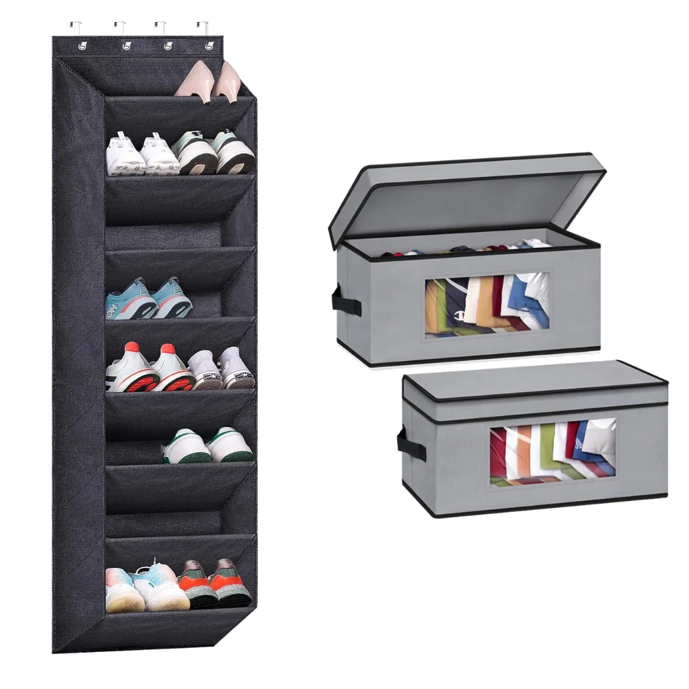 Sleeping Lamb set: Over the door shoe organizer + 2-pack stackable hat organizer